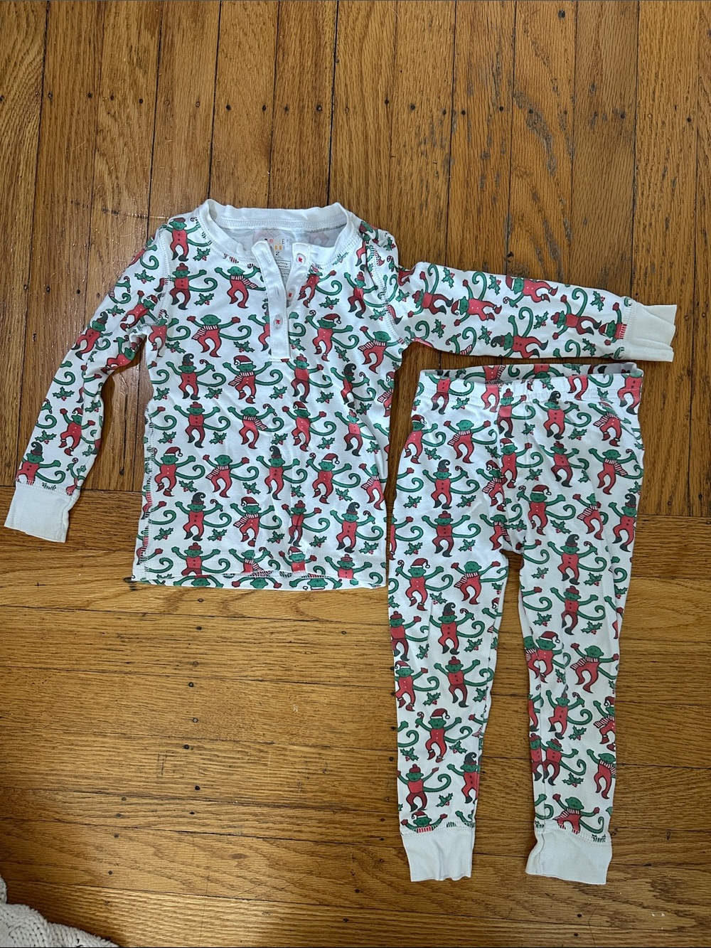 Roller Rabbit White and Red Monkey Print Pajama Set - 2 - Christmas print